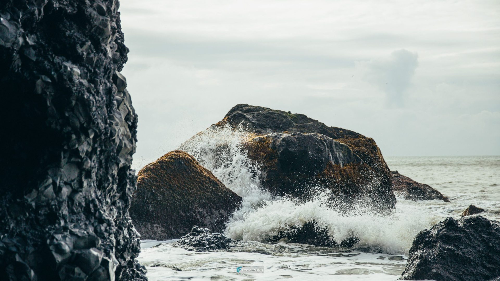 Black volcanic rocks by the sea — Samsung Frame TV art