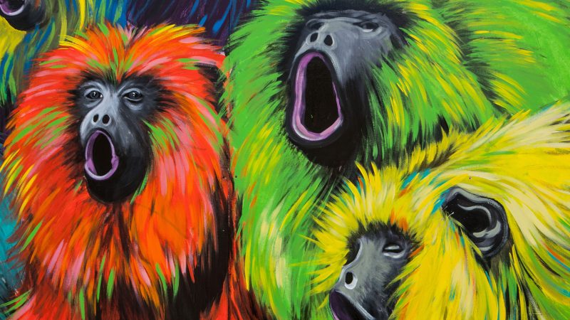 A group of colorful monkeys with mouth open — Samsung Frame TV art