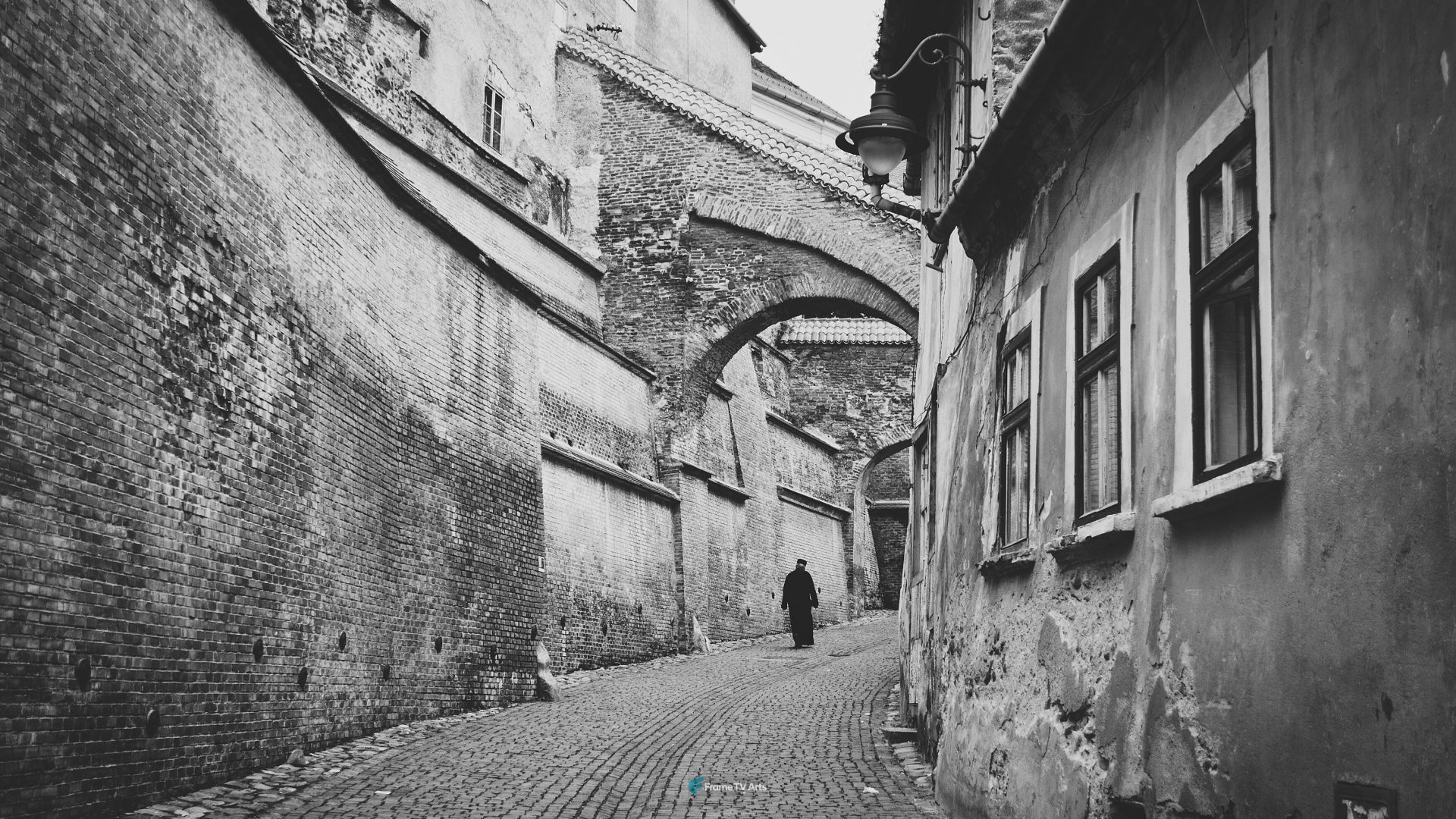 Vintage black and white alleyway scene — Samsung Frame TV art