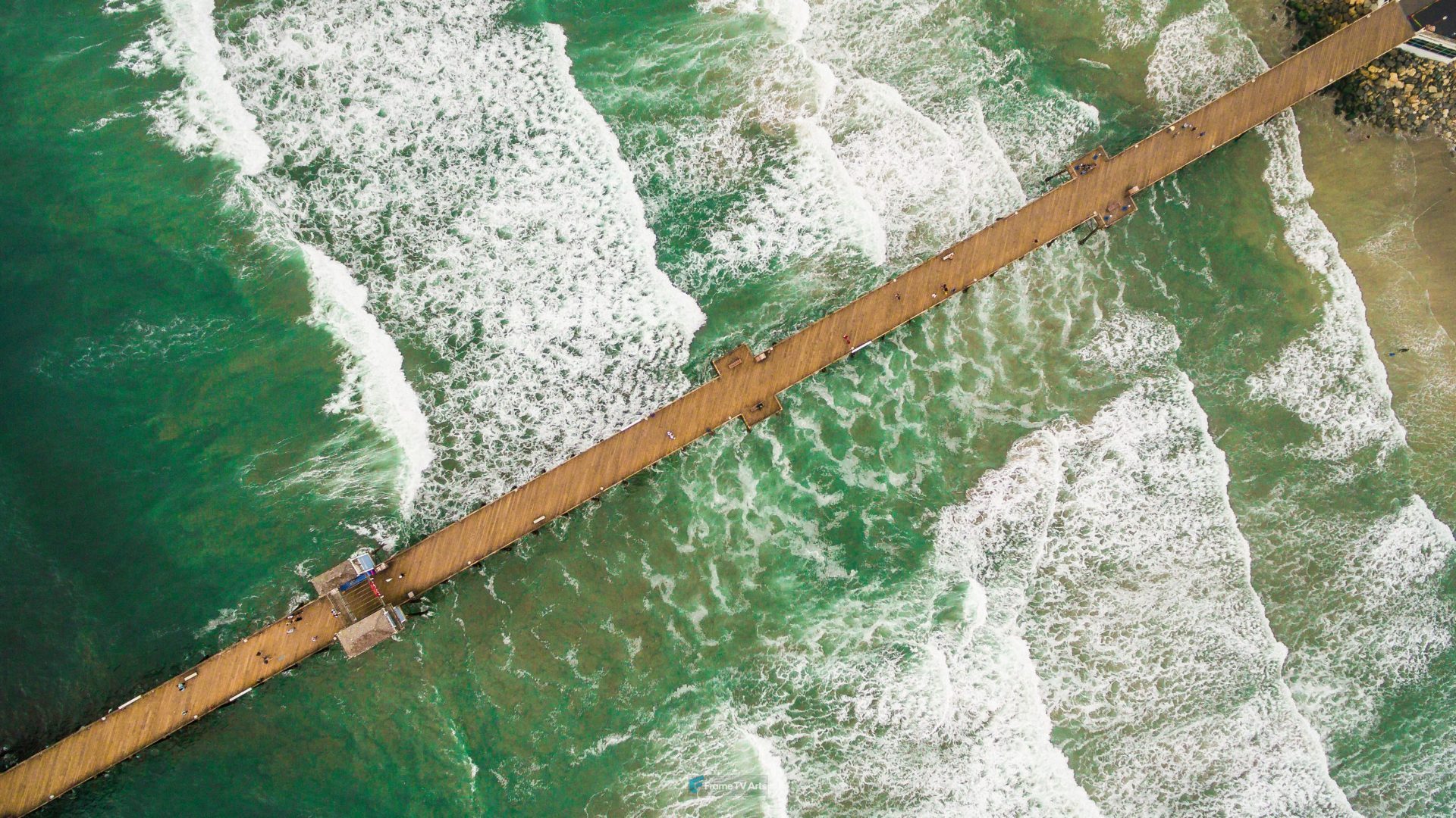 Aerial view of a wooden pier in the sea — Samsung Frame TV art