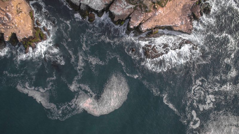 Overhead view of rocky coast and sea foam — Samsung Frame TV art