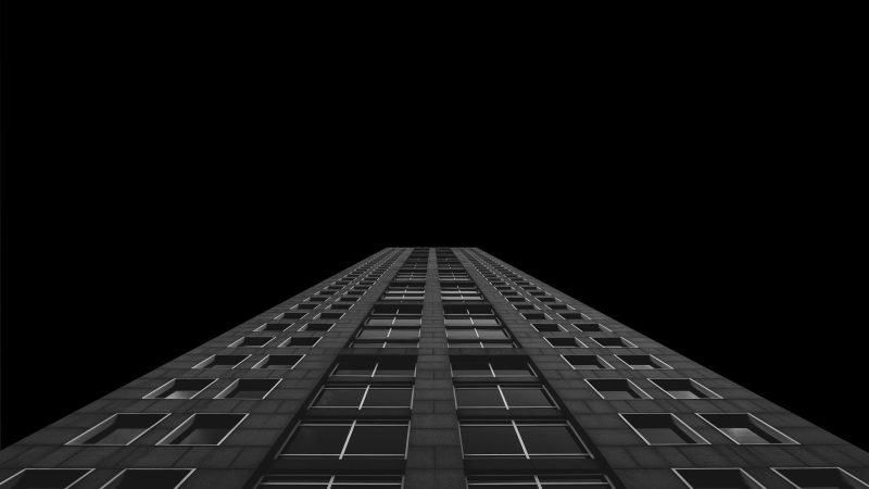 Looking up a tall building in monochrome — Samsung Frame TV art