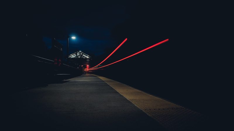 Train platform with light streaks at night — Samsung Frame TV art
