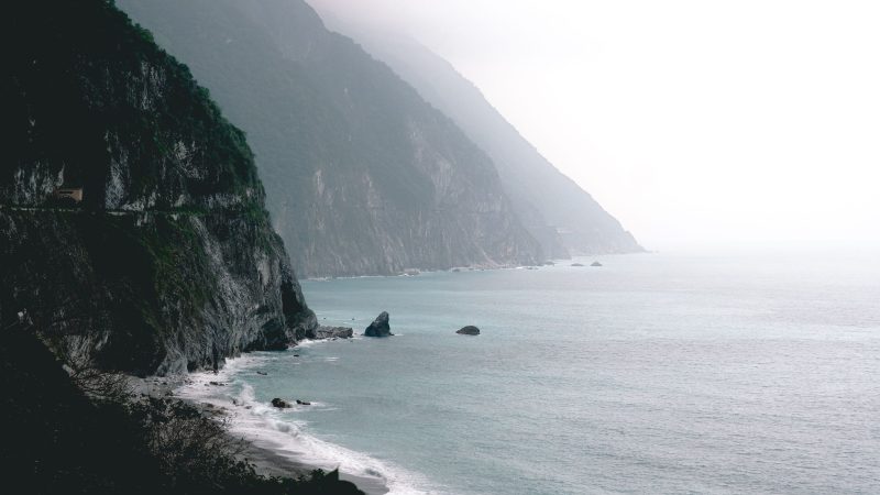 Secluded beach with mountain backdrop — Samsung Frame TV art