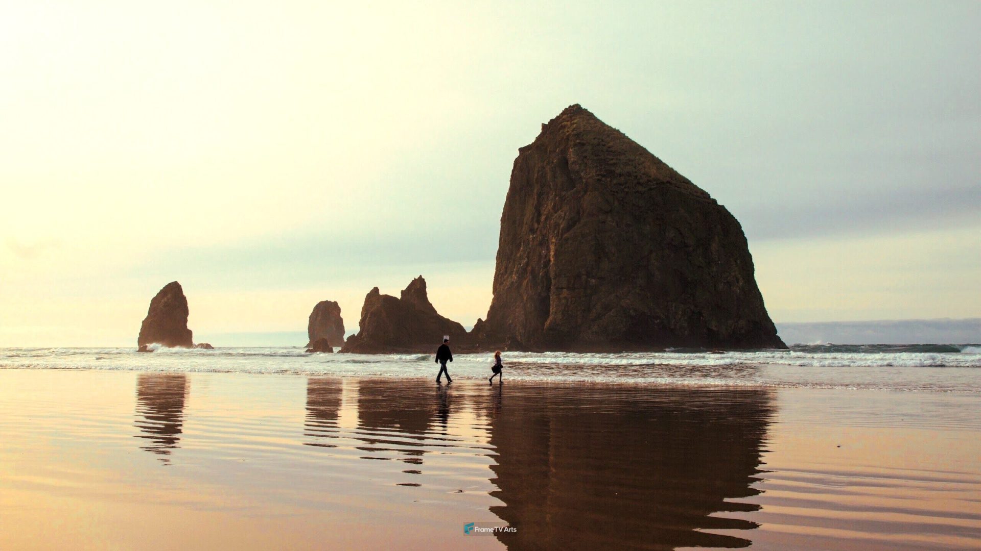 Silhouette of people by a monolithic rock — Samsung Frame TV art
