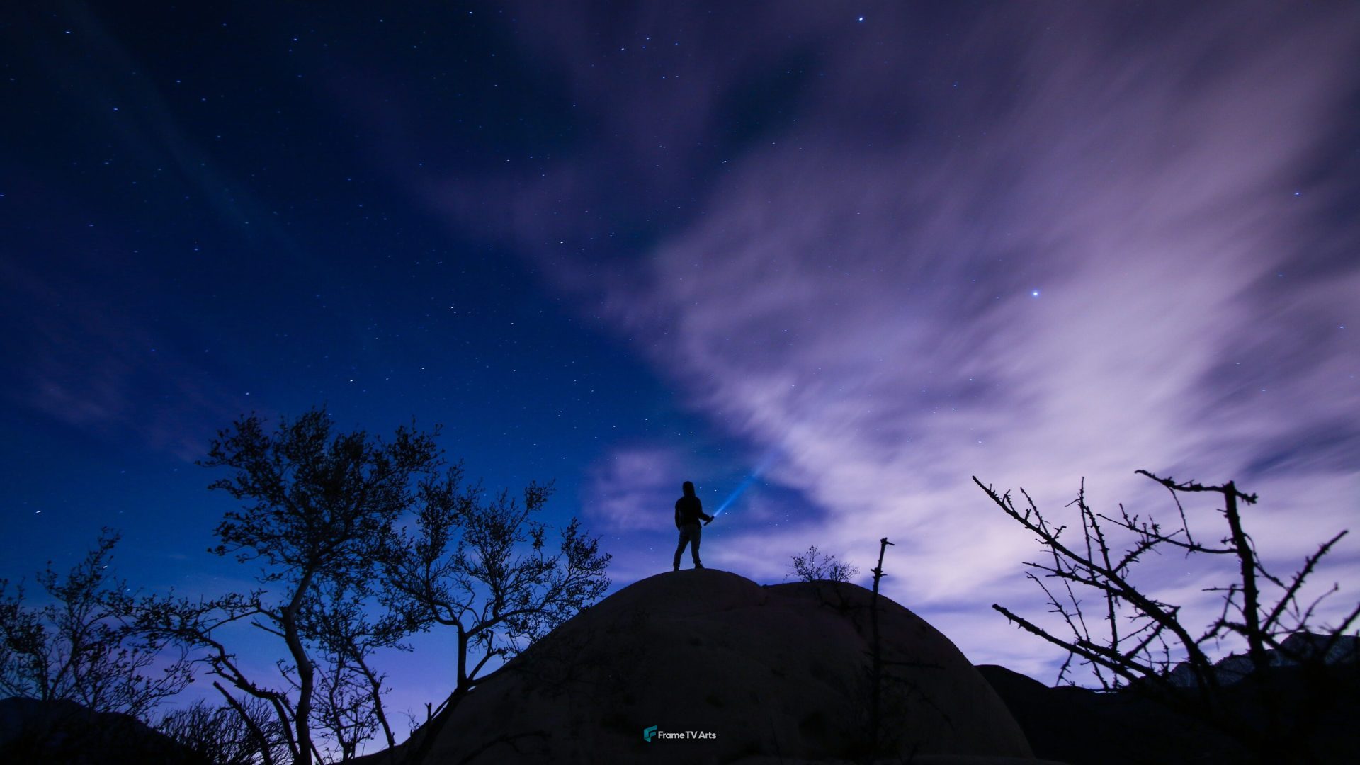 Starry night sky with silhouette on rock — Samsung Frame TV art