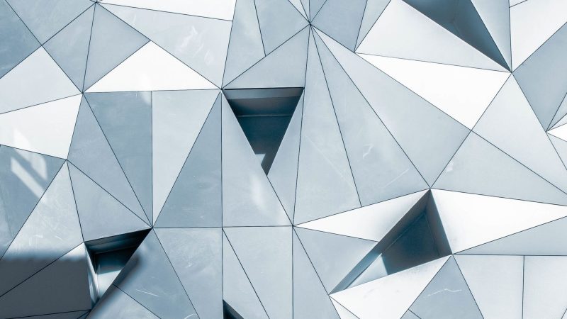 Abstract geometric building facade with triangular shapes — Samsung Frame TV art