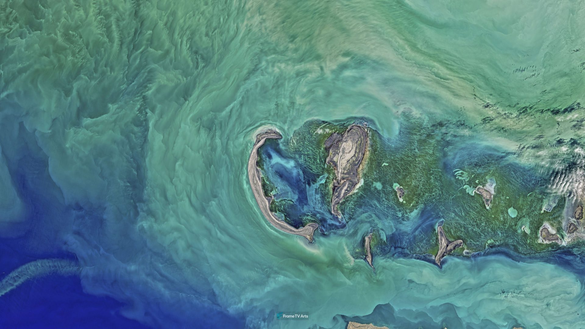 Satellite image of a vibrant coastal region with intricate details. — Samsung Frame TV art