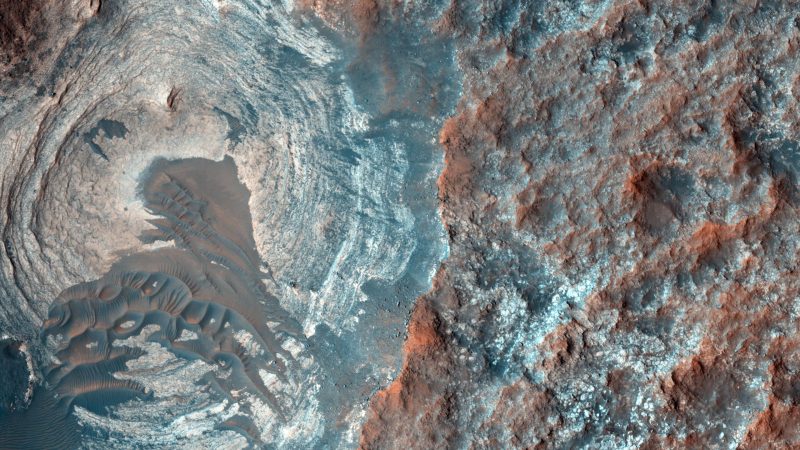 High-resolution view of Martian surface showing crater and landscape. — Samsung Frame TV art