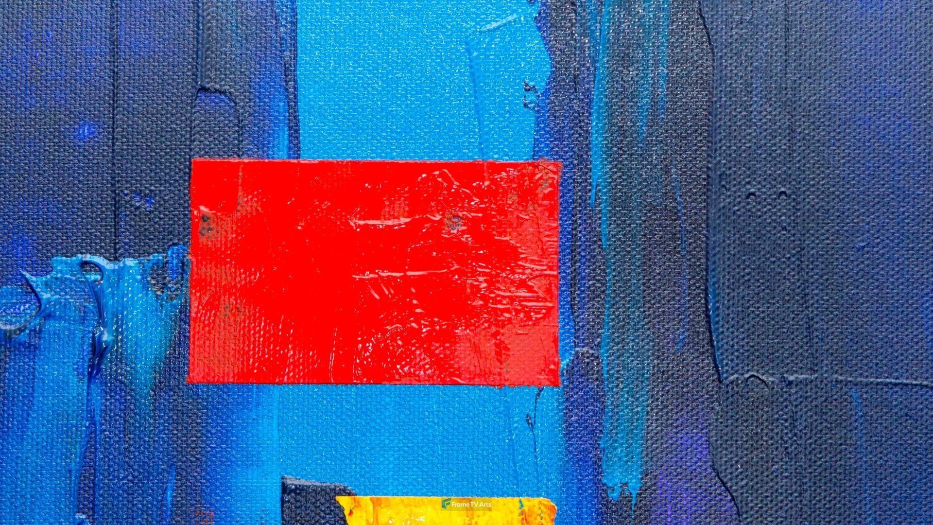 Abstract painting with red and yellow blocks, blue background — Samsung Frame TV art