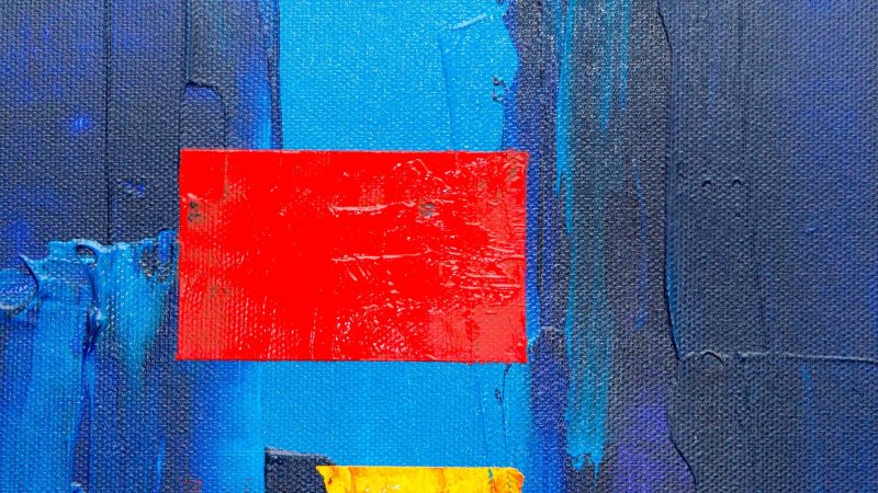 Abstract painting with red and yellow blocks, blue background — Samsung Frame TV art