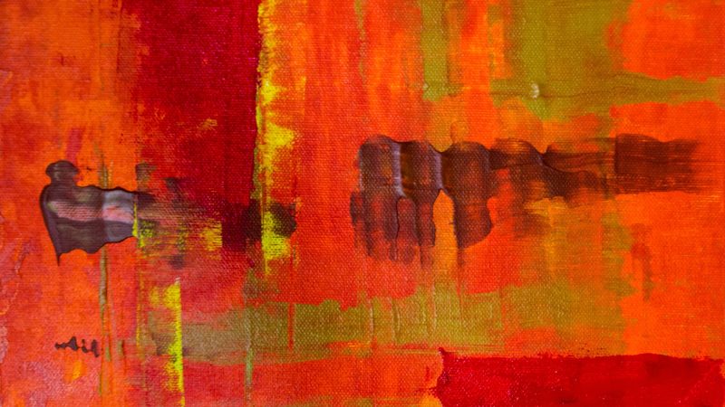 Vivid red and orange abstract art with green tones — Samsung Frame TV art