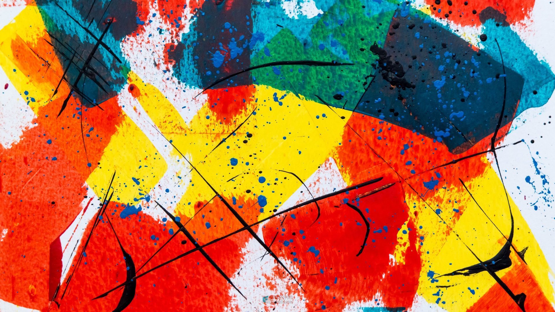 Colorful painting with yellow, red, and blue splashes — Samsung Frame TV art