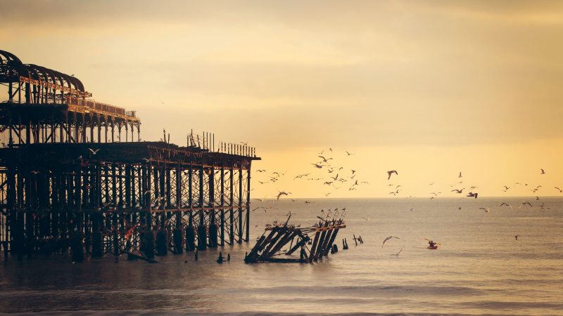 Old pier structure with sea and sky at sunset time — Samsung Frame TV art