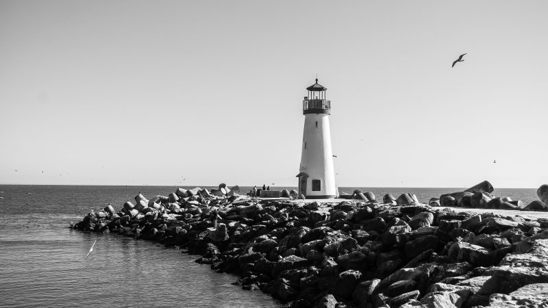 Lighthouse near ocean in Santa Cruz – Black and White — Samsung Frame TV art