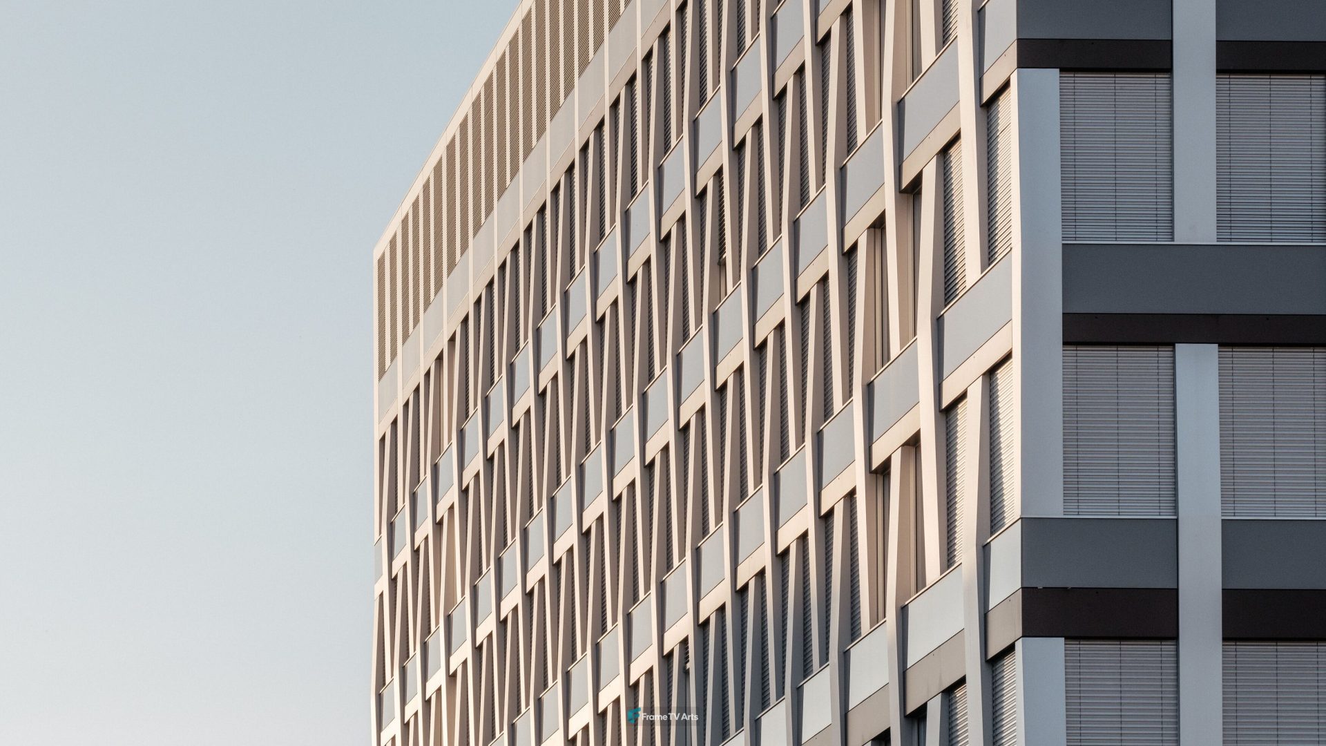 Modern building with unique geometric facade design — Samsung Frame TV art