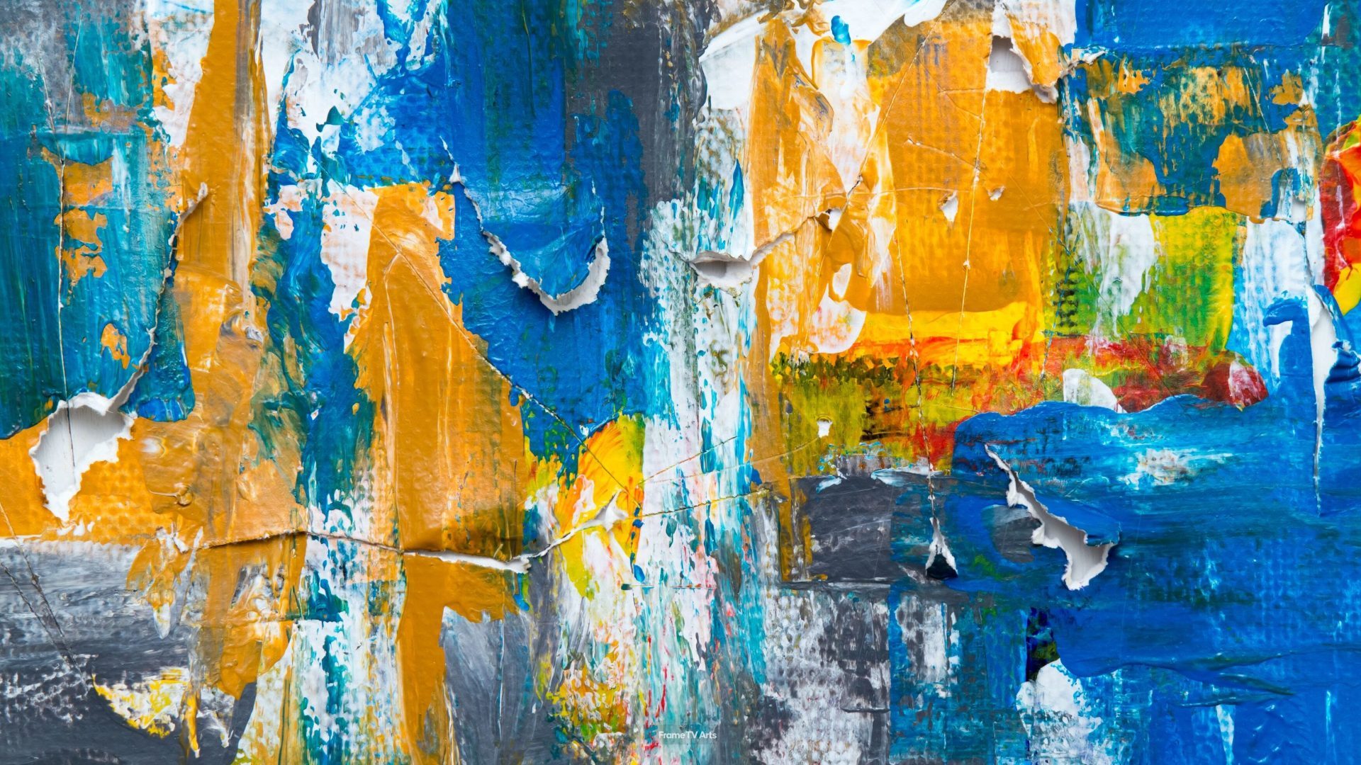 Textured abstract art in vibrant blue, yellow, and green — Samsung Frame TV art