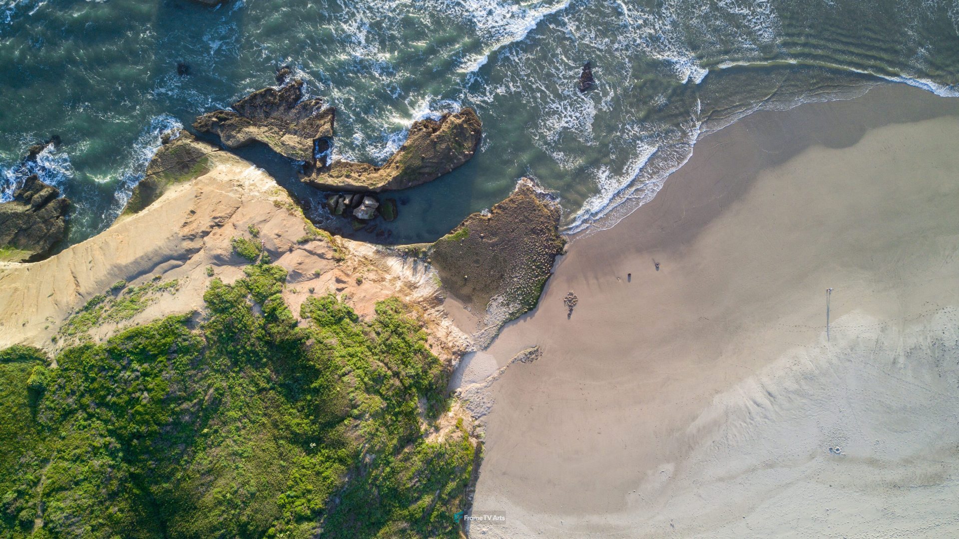 Drone view of beach with waves and cliffs — Samsung Frame TV art