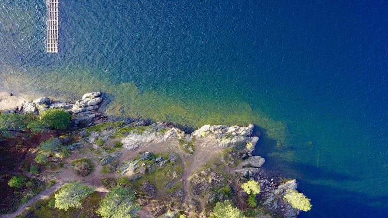 Top-down aerial view of shoreline and rocks — Samsung Frame TV art