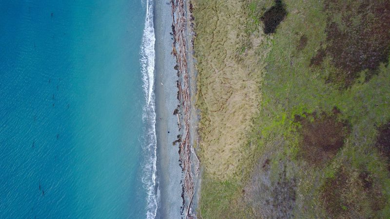 Aerial photo of coast with waves and grass — Samsung Frame TV art
