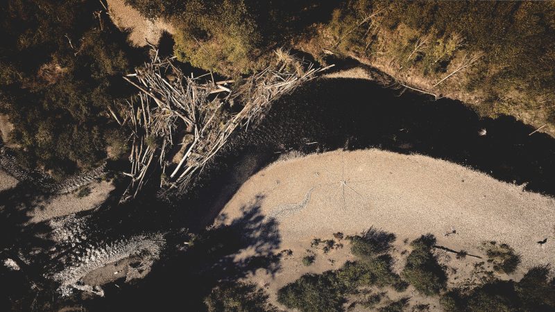 Aerial view of a riverbed with driftwood — Samsung Frame TV art