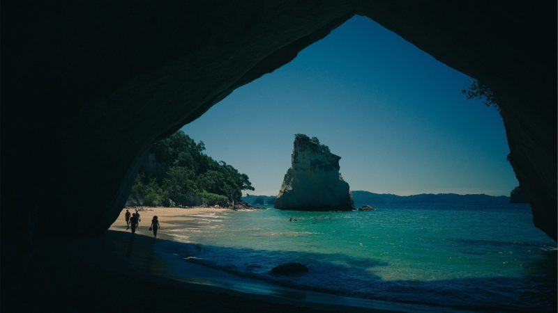 Beach cave with people and rock formations — Samsung Frame TV art