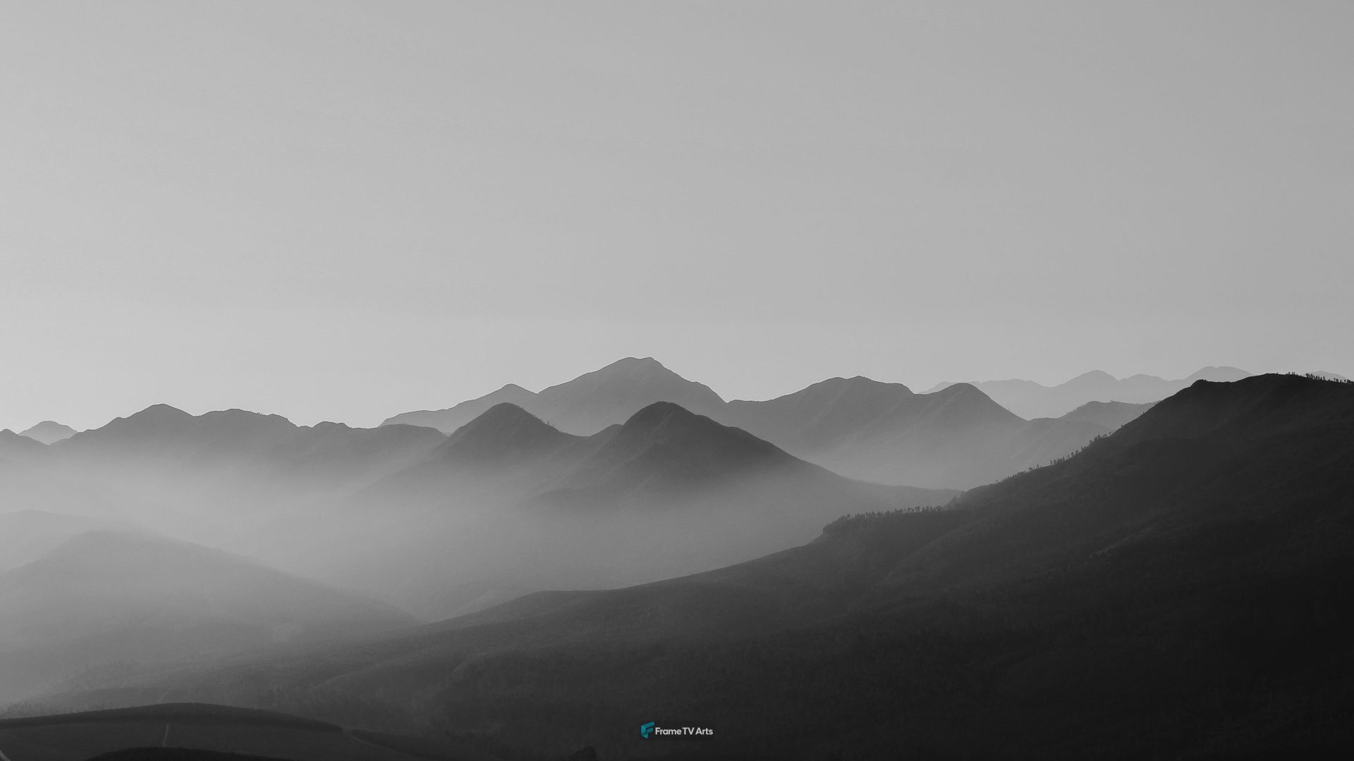Misty mountains fading into distance at dawn with soft light. — Samsung Frame TV art
