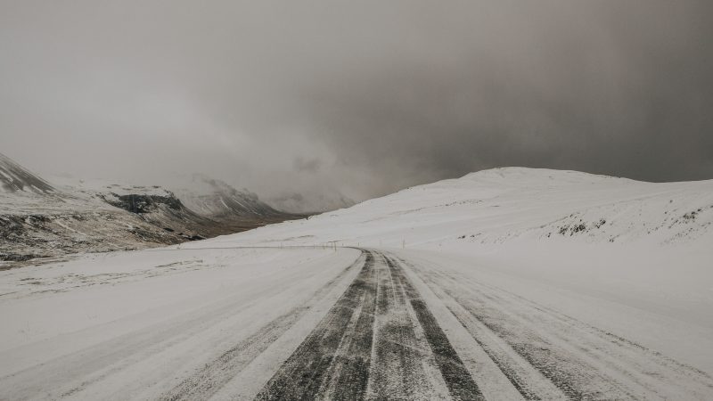 Snowy road stretching through a barren winter landscape — Samsung Frame TV art