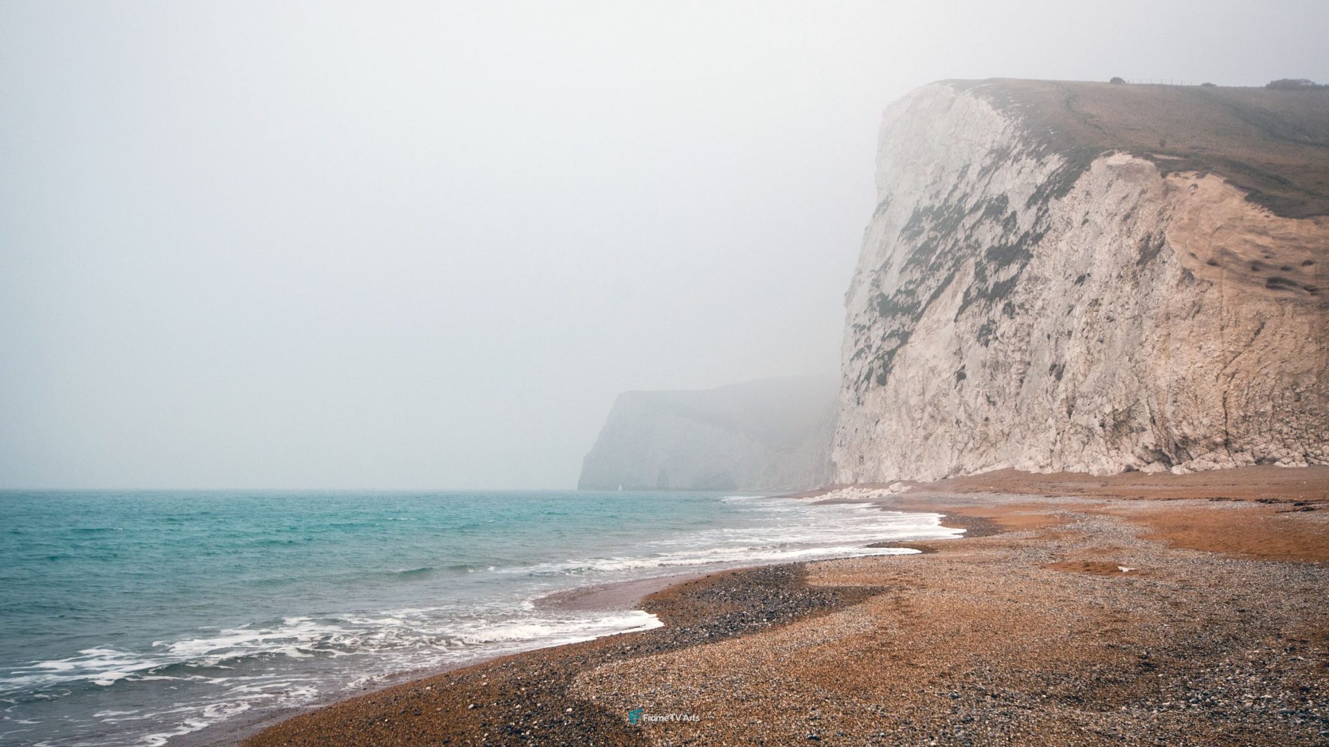 Misty beach with chalk cliffs — Samsung Frame TV art
