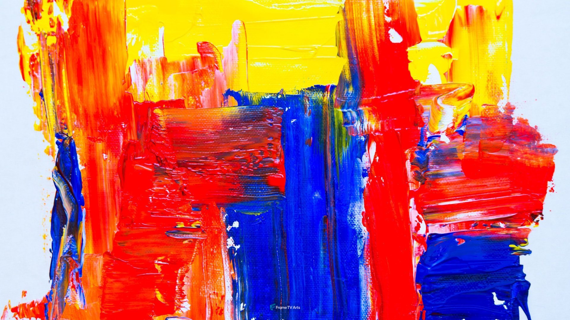 Bold abstract painting with strong primary colors in layers — Samsung Frame TV art
