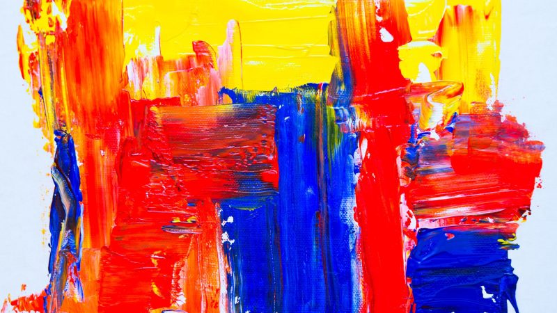 Bold abstract painting with strong primary colors in layers — Samsung Frame TV art