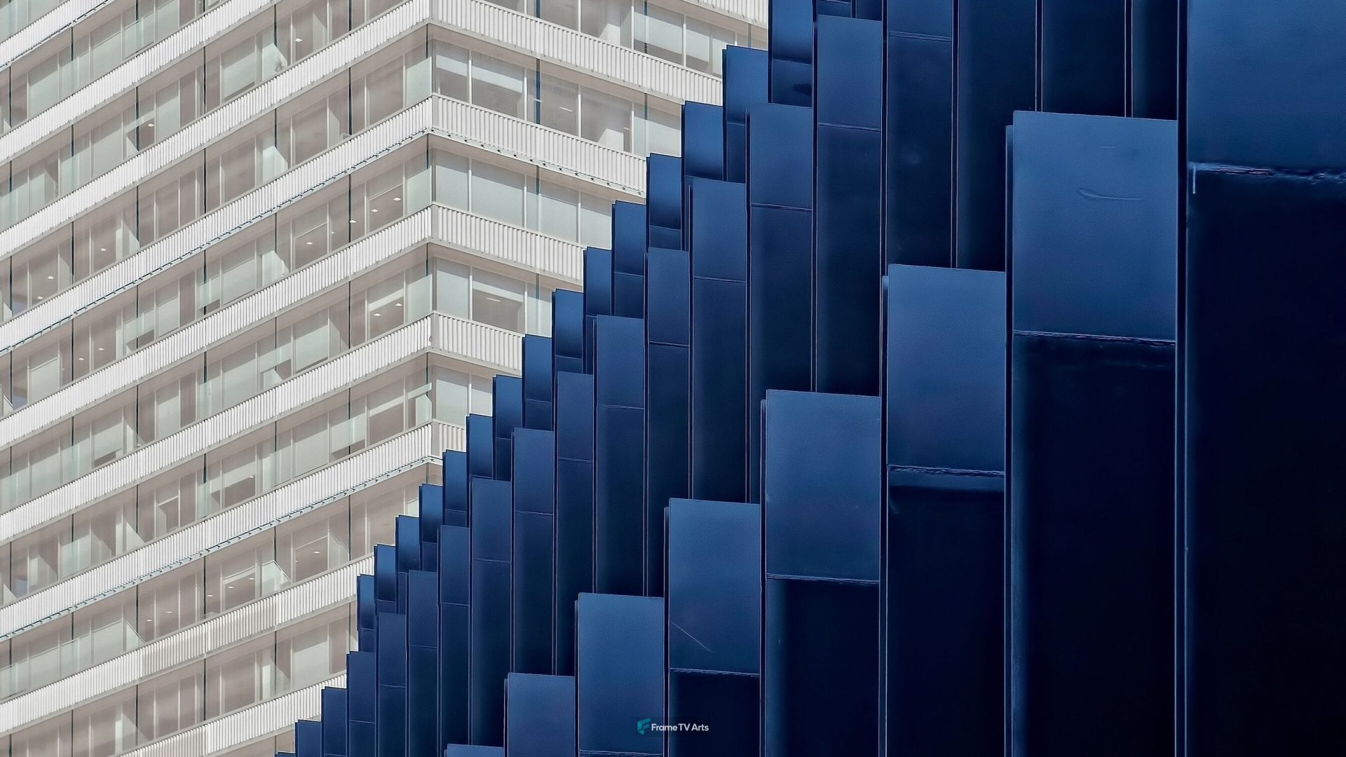Abstract city buildings with geometric patterns and lines — Samsung Frame TV art