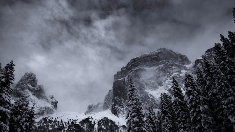 grayscale photography of summit view of mountain covered with snow — Samsung Frame TV art