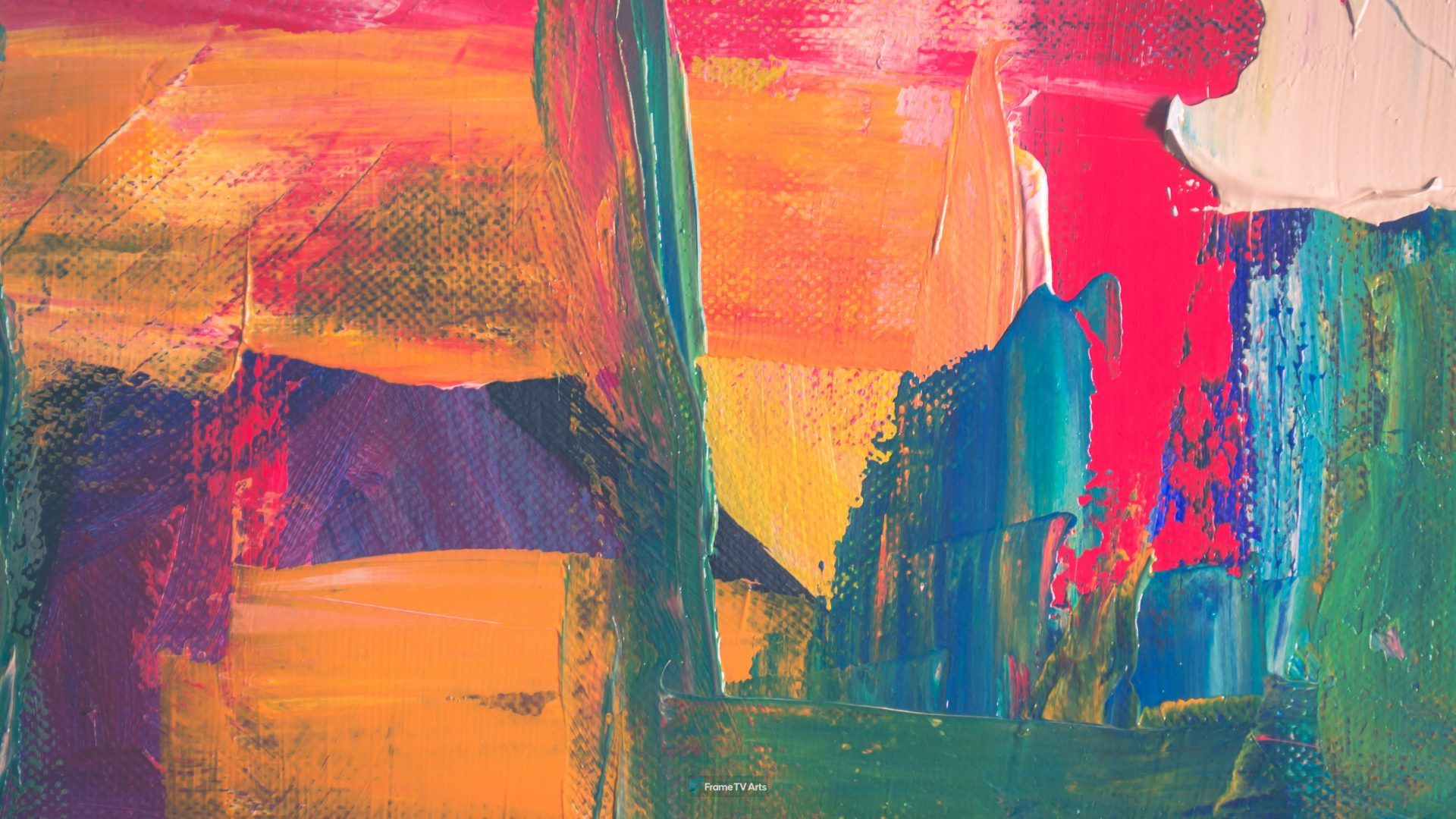 green, yellow, and red abstract painting — Samsung Frame TV art