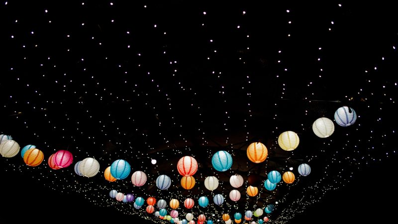 assorted-color Japanese lantern lot with black background — Samsung Frame TV art